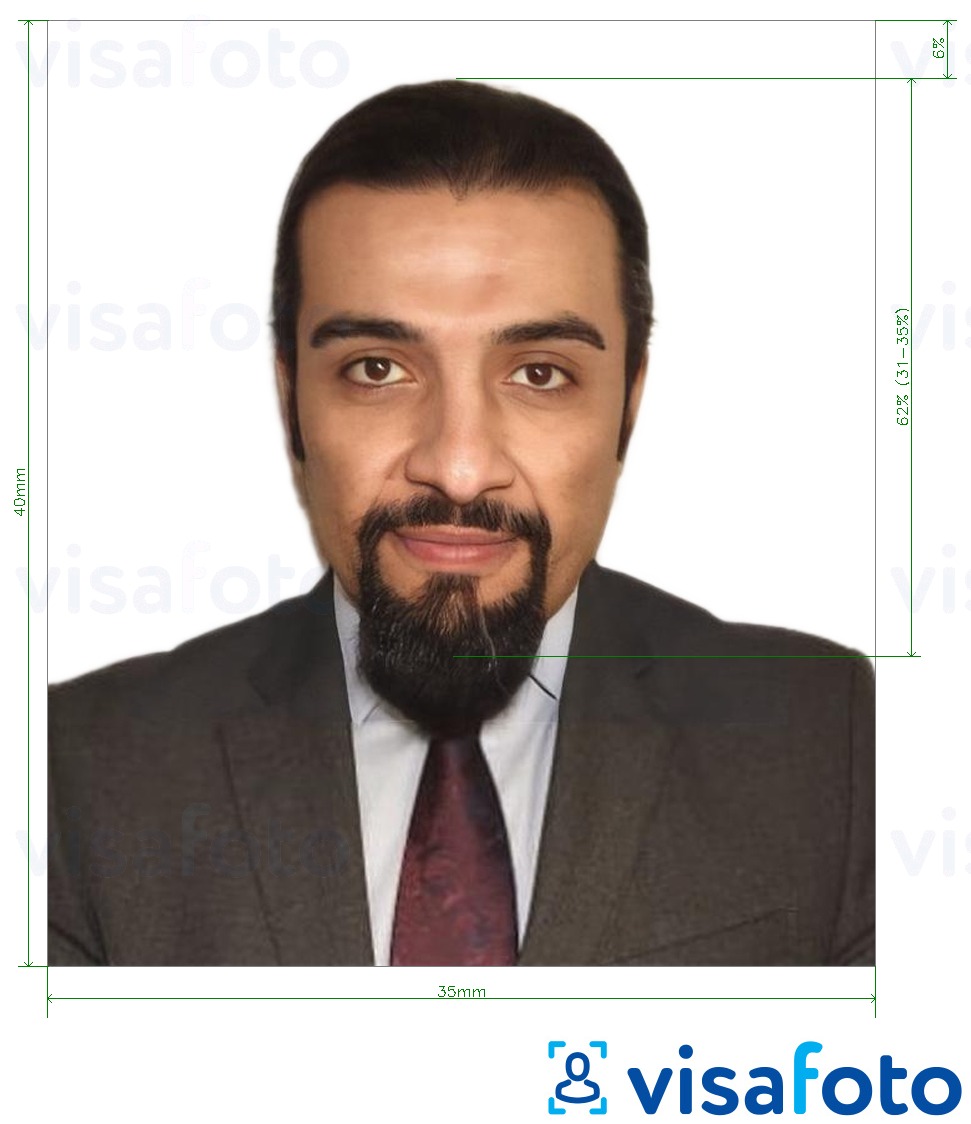Exemplo de foto para ID dos Emirados / visto de residência para ICA dos Emirados Árabes Unidos com especificação exata de dimensão