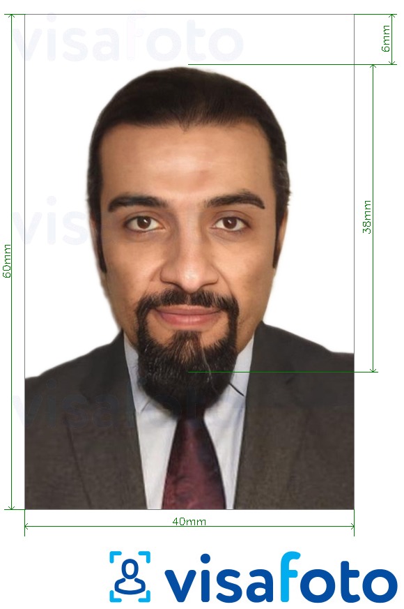 Exemplo de foto para Passaporte de Barém 4x6 cm (40x60 mm) com especificação exata de dimensão