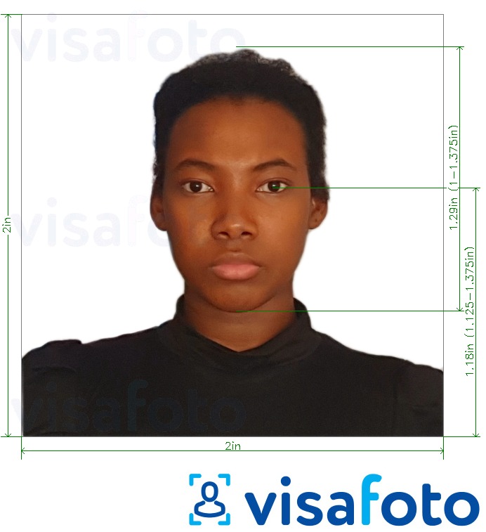 Exemplo de foto para Passaporte de Benin 2x2 polegadas dos EUA com especificação exata de dimensão