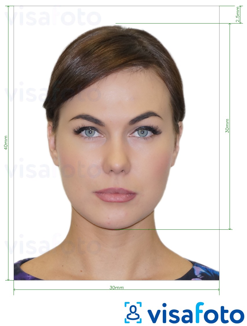 Exemplo de foto para Carteira de identidade brasileira 3x4 cm (30x40 mm) com especificação exata de dimensão