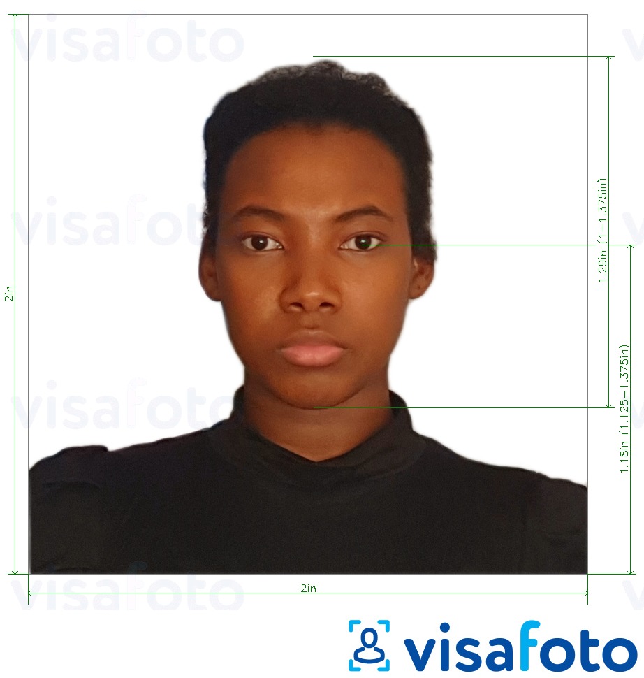Exemplo de foto para Passaporte da República Dominicana 2x2 polegadas com especificação exata de dimensão