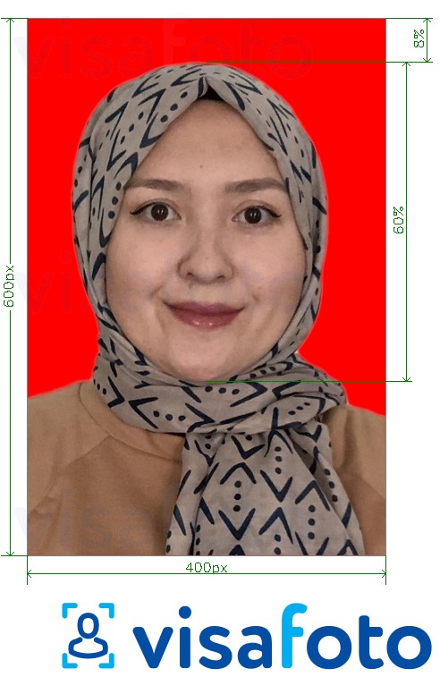 Exemplo de foto para Registro de visto eletrônico para a Indonésia com especificação exata de dimensão