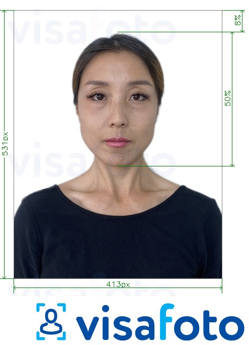 Exemplo de foto para Passaporte coreano on-line com especificação exata de dimensão