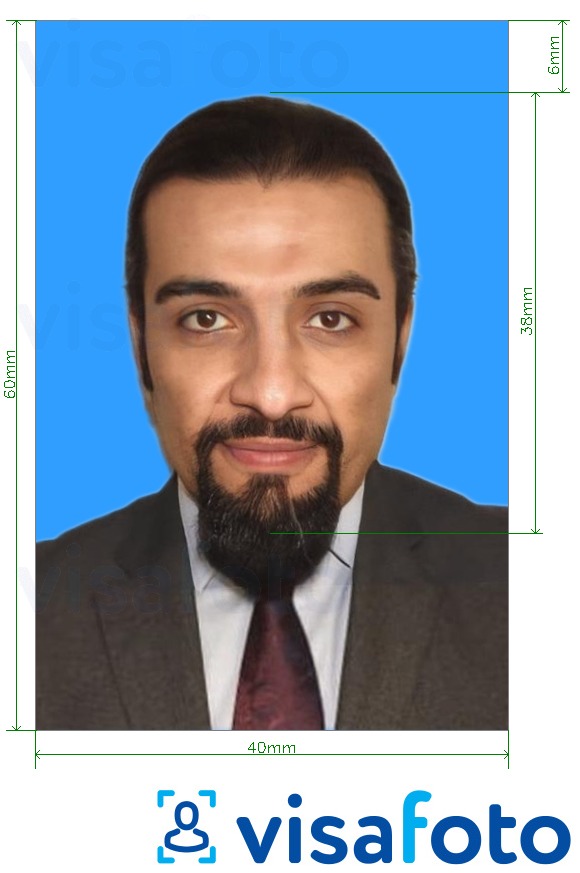 Exemplo de foto para Cartão de identidade do Kuwait 4x6 cm (40x60 mm) com especificação exata de dimensão