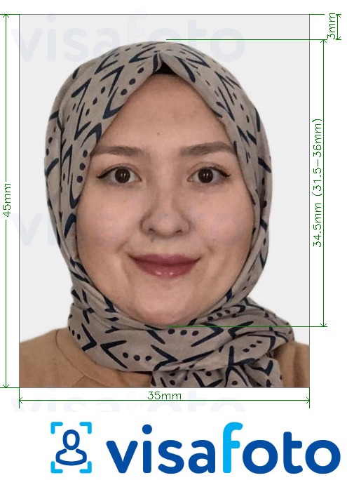 Exemplo de foto para Passaporte do Cazaquistão on-line 413x531 pixels com especificação exata de dimensão