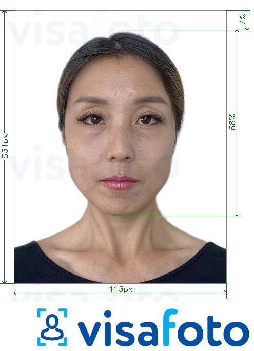 Exemplo de foto para Mongólia passaporte online com especificação exata de dimensão