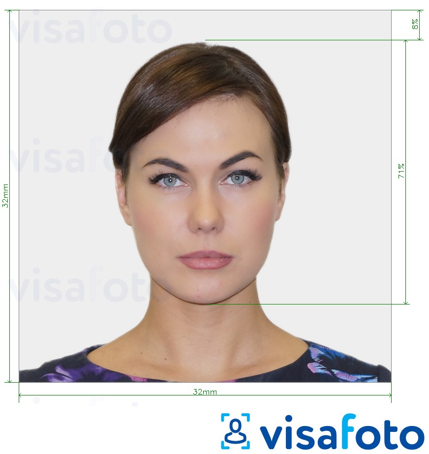 Exemplo de foto para Bilhete de Identidade Português 32x32 mm com especificação exata de dimensão