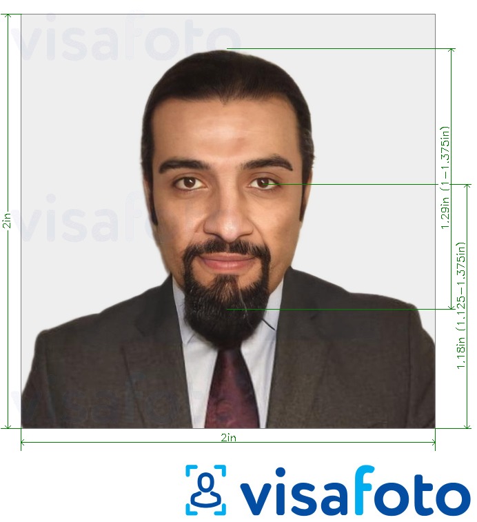 Exemplo de foto para Passaporte do Qatar 2x2 polegadas (51x51 mm) com especificação exata de dimensão
