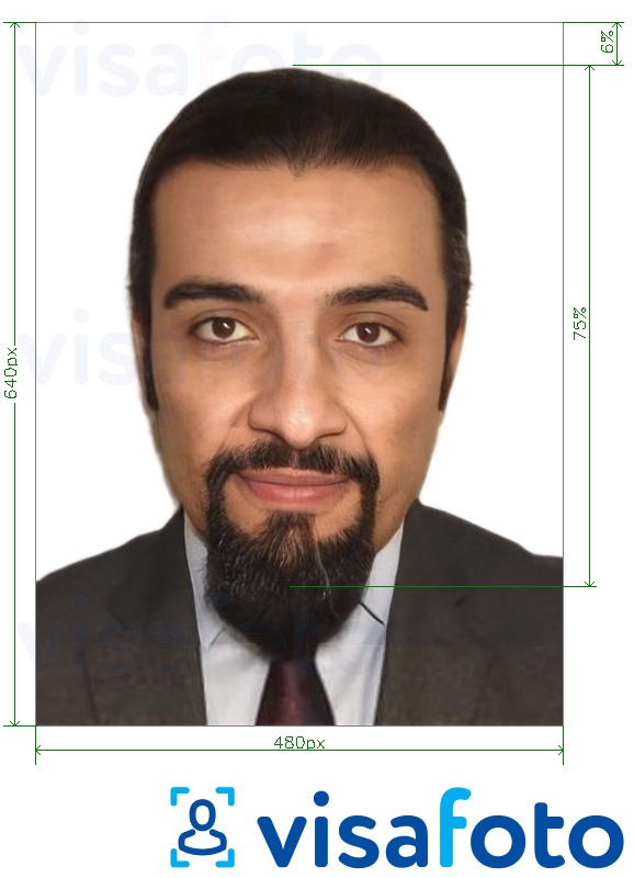 Exemplo de foto para Bilhete de identidade da Arábia Saudita Absher 640x480 pixel com especificação exata de dimensão