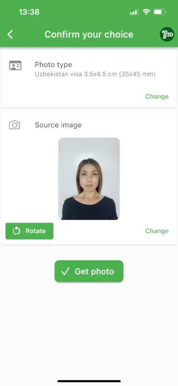 App 7ID: editor delle dimensioni delle foto del visto dell'Uzbekistan