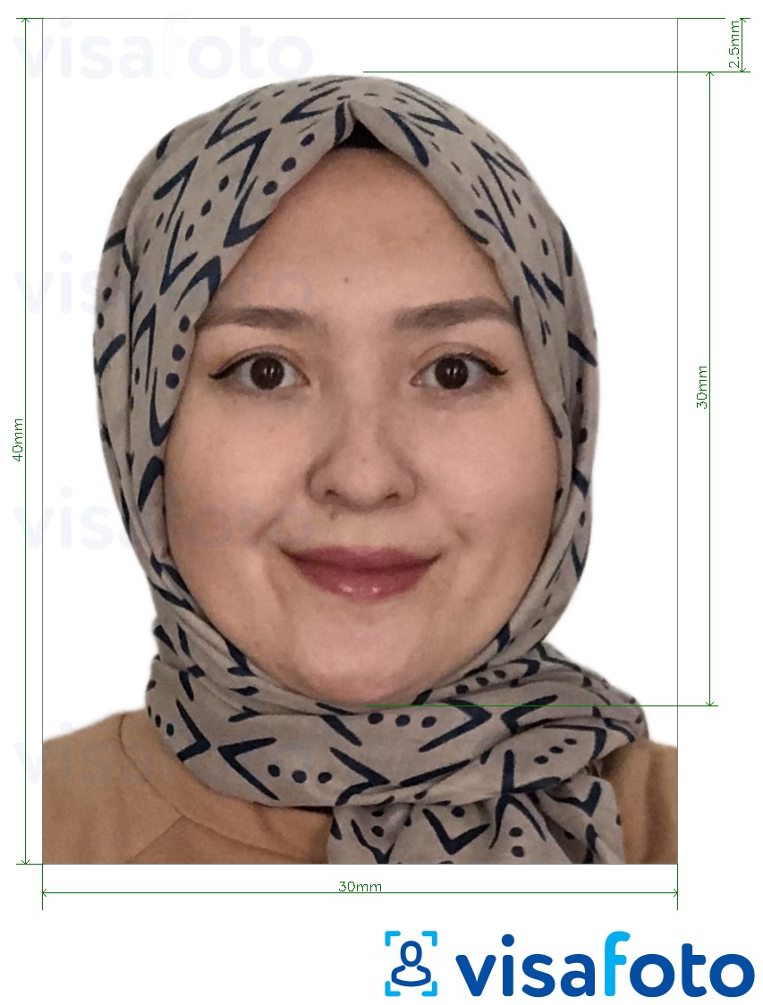 Exemplo de foto para Cartão de identidade do Afeganistão (e-tazkira) 3x4 cm com especificação exata de dimensão