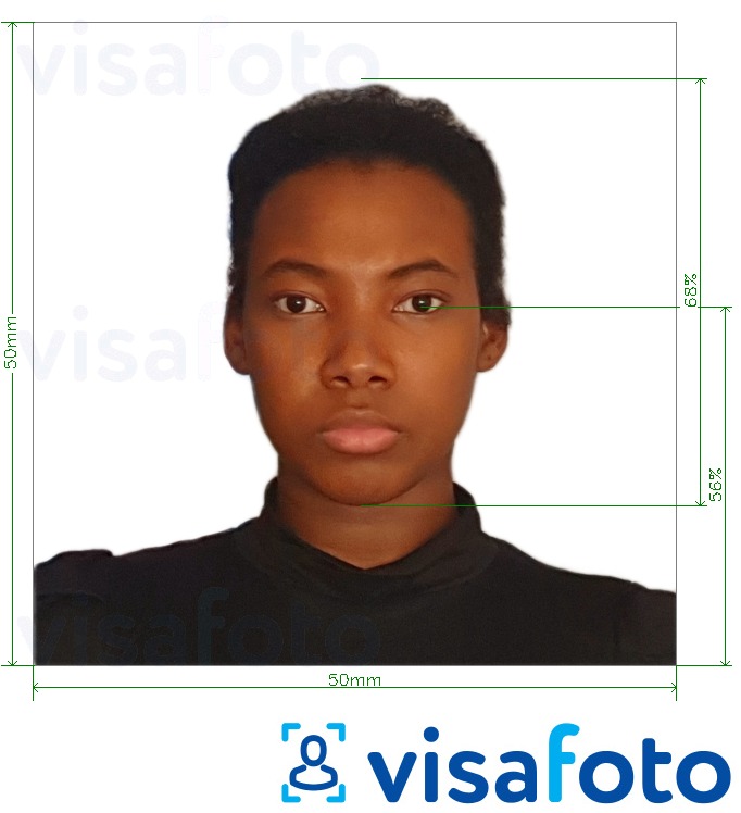 Exemplo de foto para Passaporte de Barbados 5x5 cm com especificação exata de dimensão