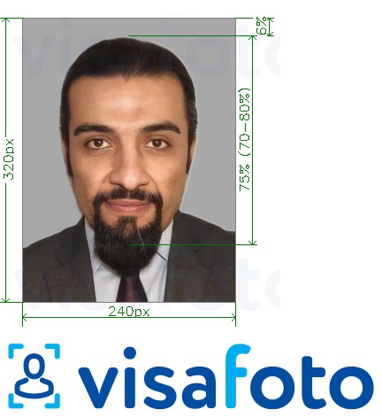 Exemplo de foto para Cartão de identificação do Bahrein 240x320 pixels com especificação exata de dimensão