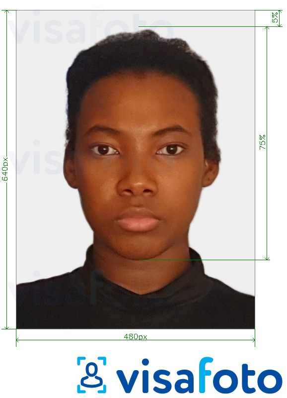 Exemplo de foto para Passaporte das Bahamas 480x640 pixels com especificação exata de dimensão