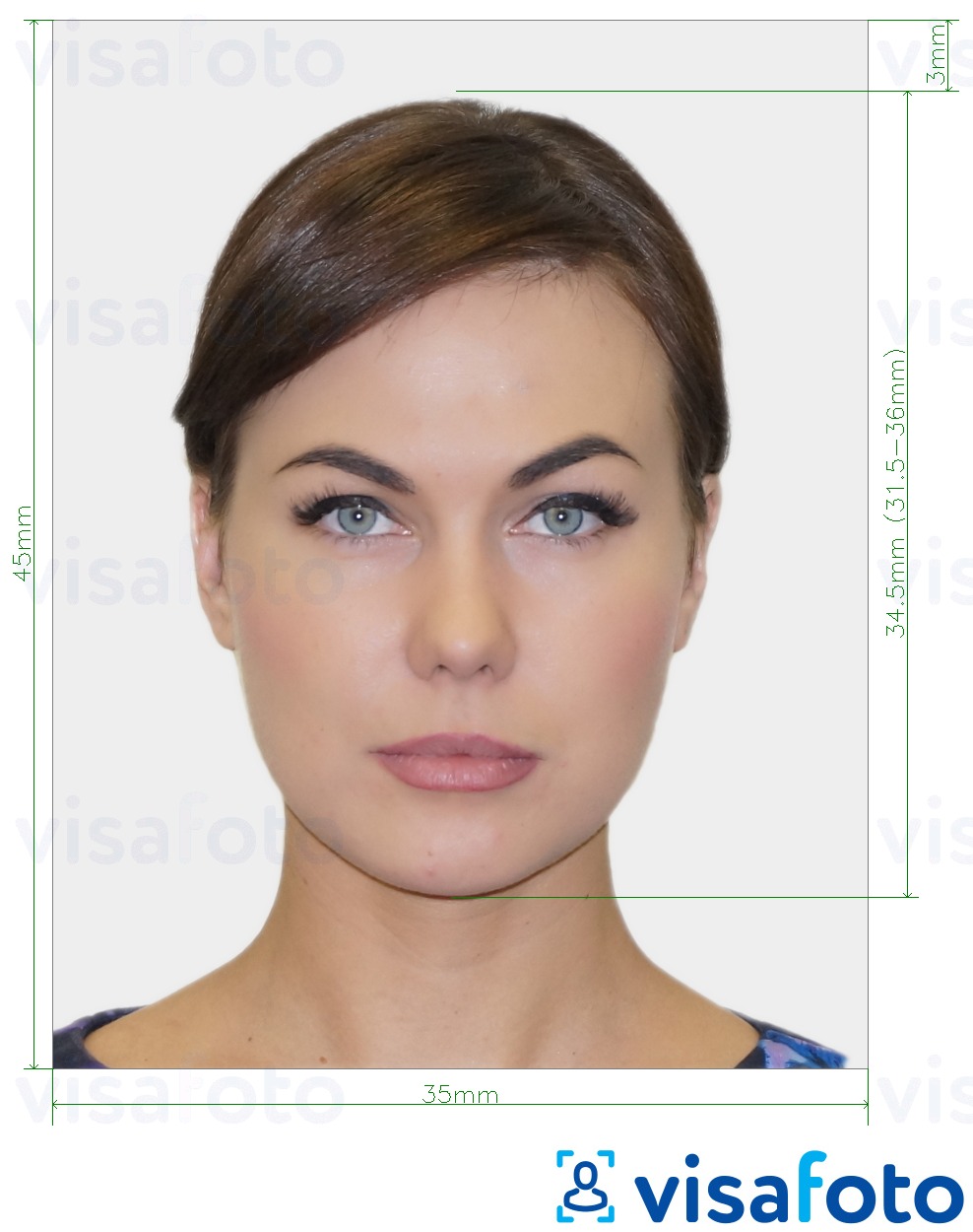 Exemplo de foto para Cartão de identidade suíço 35x45 mm (3,5x4,5 cm) com especificação exata de dimensão