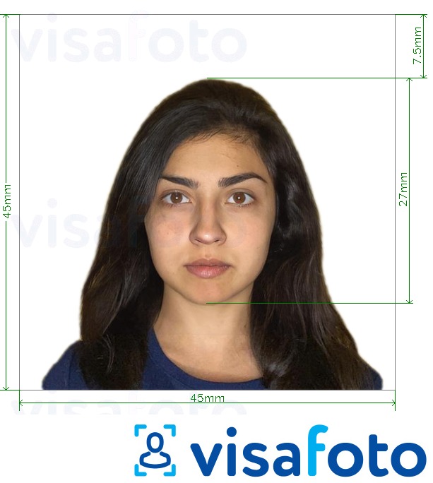 Exemplo de foto para Passaporte do Chile 4,5x4,5 cm com especificação exata de dimensão
