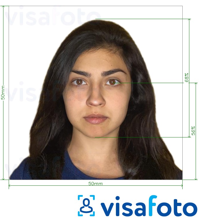 Exemplo de foto para Chile Visa 5x5 cm com especificação exata de dimensão