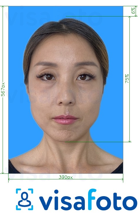 Exemplo de foto para Teste de Proficiência Putonghua 390x567 pixels fundo azul com especificação exata de dimensão