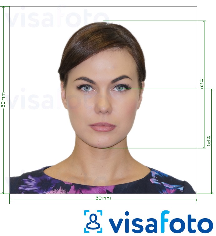 Exemplo de foto para Passaporte da República Tcheca 5x5cm (50x50mm) com especificação exata de dimensão