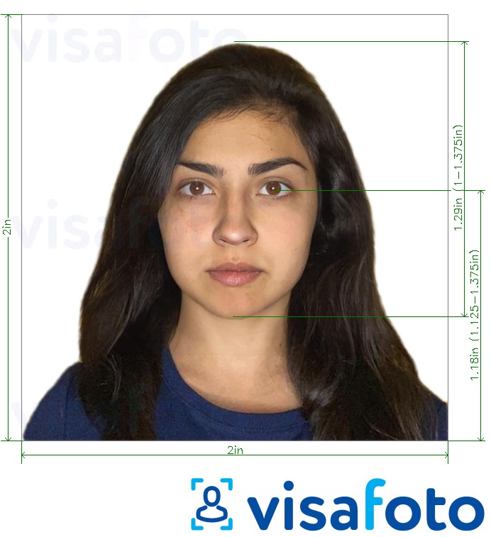 Exemplo de foto para Passaporte de Israel 5x5 cm (2x2 in, 51x51 mm) com especificação exata de dimensão