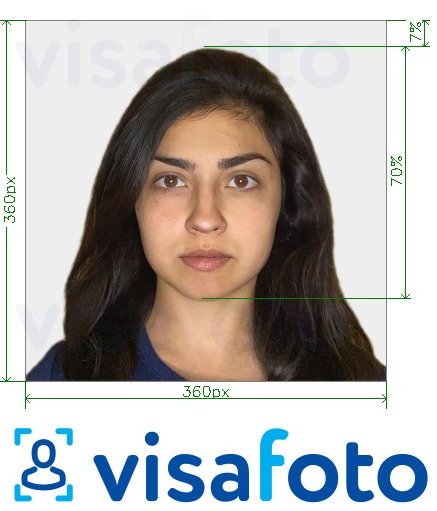 Exemplo de foto para Passaporte OCI da Índia 360x360 - 900x900 pixels com especificação exata de dimensão