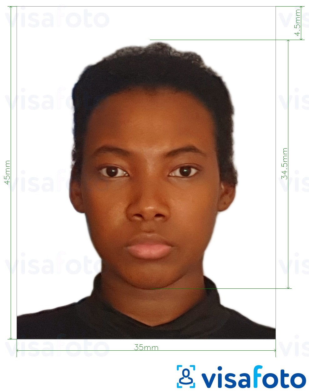 Exemplo de foto para Carteira de identidade do Quênia 35x45 mm com especificação exata de dimensão
