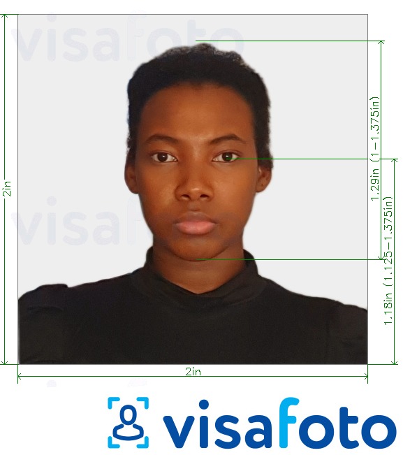 Exemplo de foto para Passaporte do Quênia 2x2 polegadas (51x51 mm, 5x5 cm) com especificação exata de dimensão