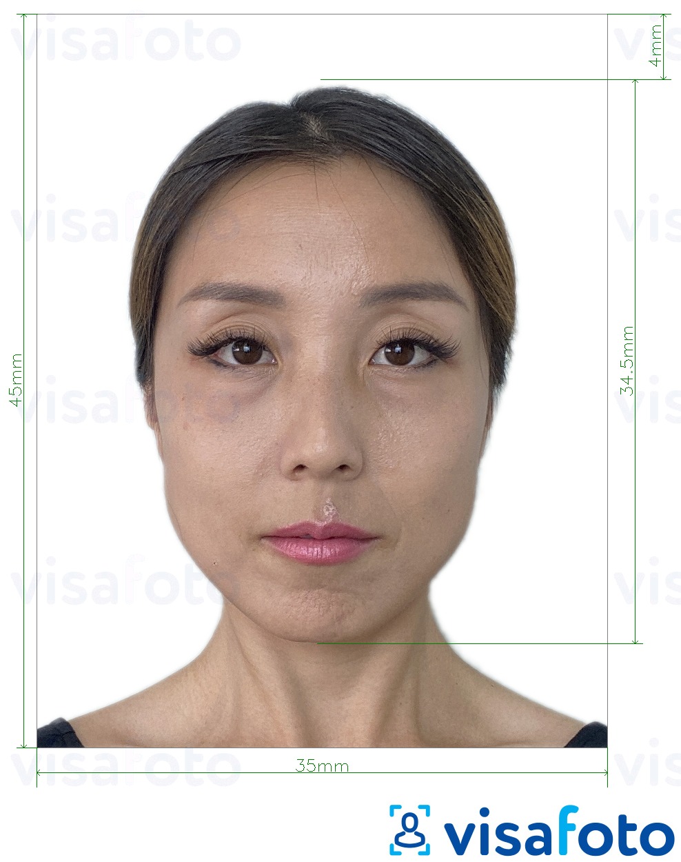 Exemplo de foto para Bilhete de identidade residente de Macau (BIR) 45x35 mm com especificação exata de dimensão