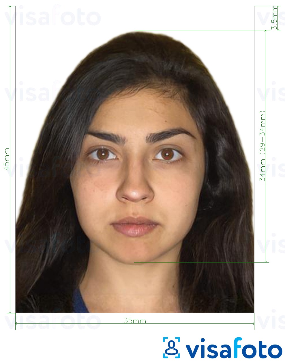 Exemplo de foto para Certificado de registro familiar do país (NADRA) 35x45 mm com especificação exata de dimensão