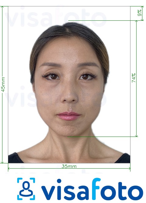 Exemplo de foto para Certificado de Identidade de Singapura 35x45 mm (3,5x4,5 cm) com especificação exata de dimensão