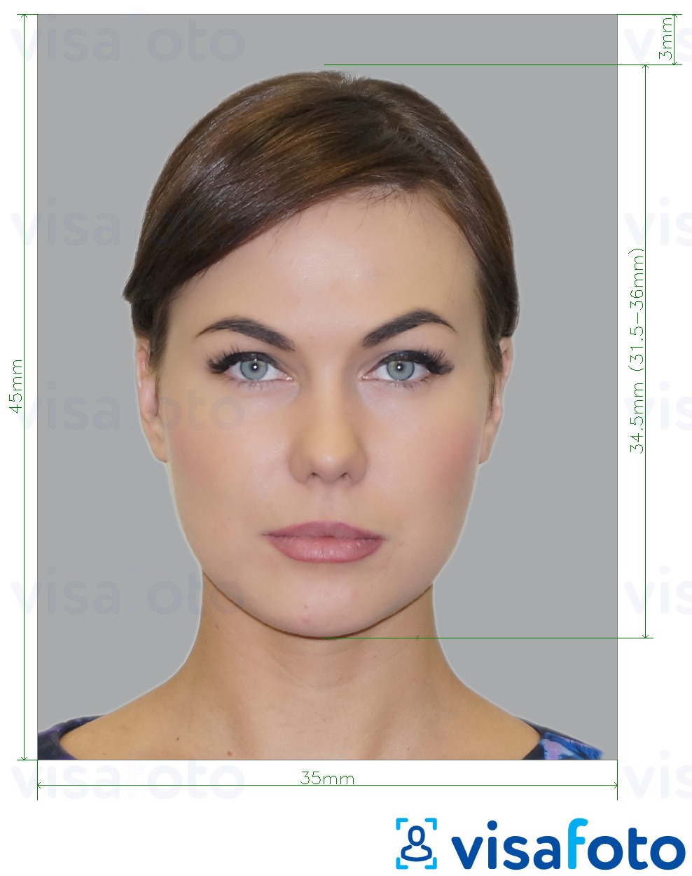 Exemplo de foto para Carteira de identidade da Eslovênia 35x45 mm com especificação exata de dimensão