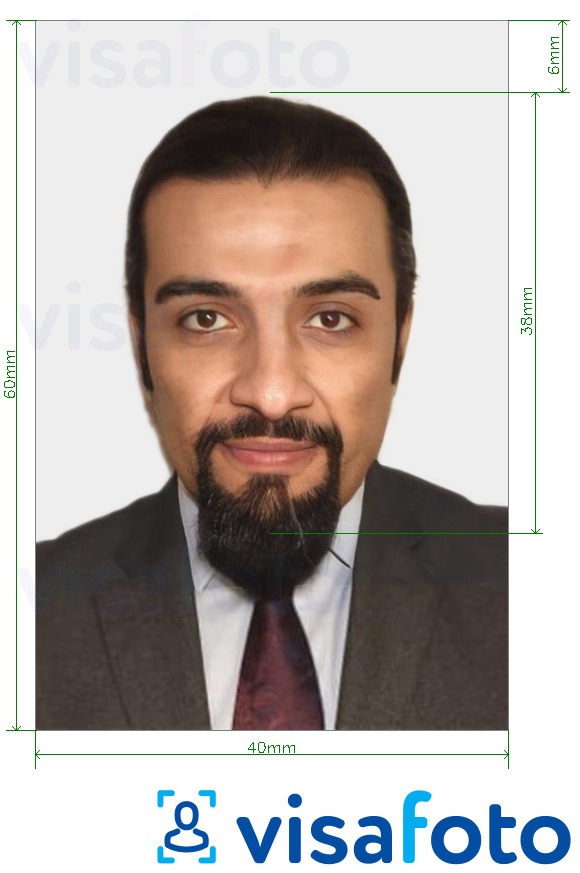 Exemplo de foto para Cartão de identidade sírio 40x60 mm (4x6 cm) com especificação exata de dimensão