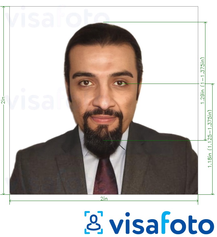 Exemplo de foto para Passaporte sírio 2x2 polegadas (5x5 cm, 51x51 mm) com especificação exata de dimensão