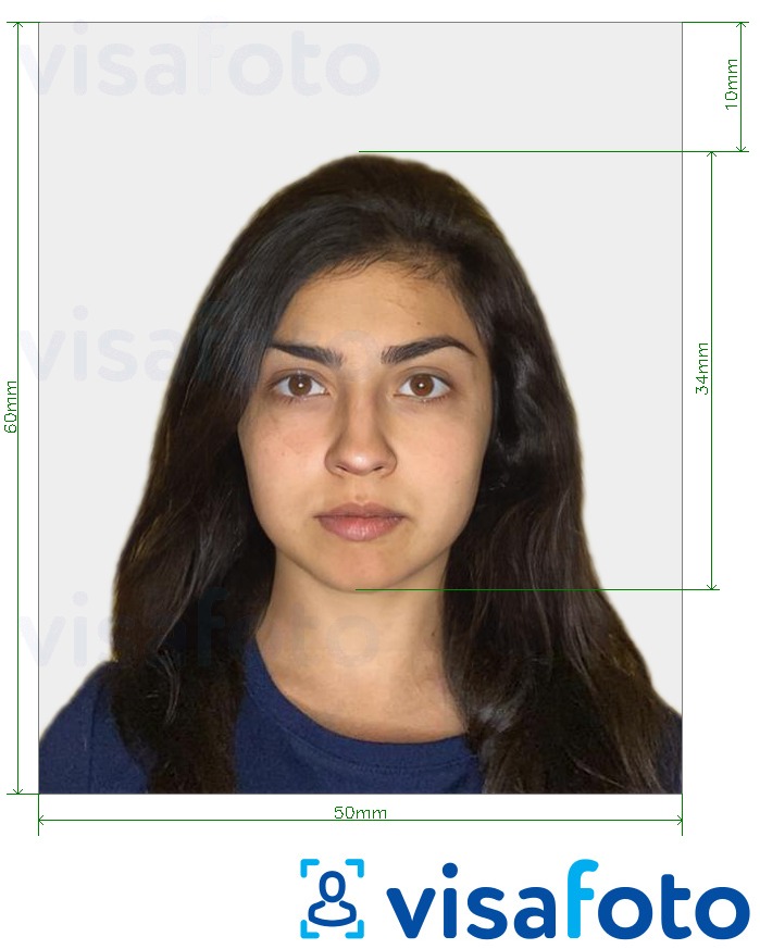 Exemplo de foto para Passaporte da Turquia 50x60 mm (5x6 cm) com especificação exata de dimensão