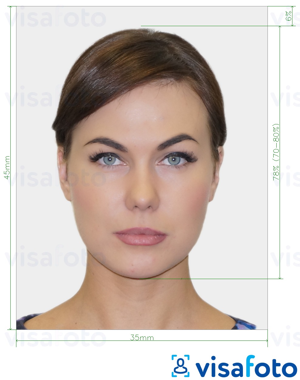 Exemplo de foto para Foto biométrica do passaporte com especificação exata de dimensão
