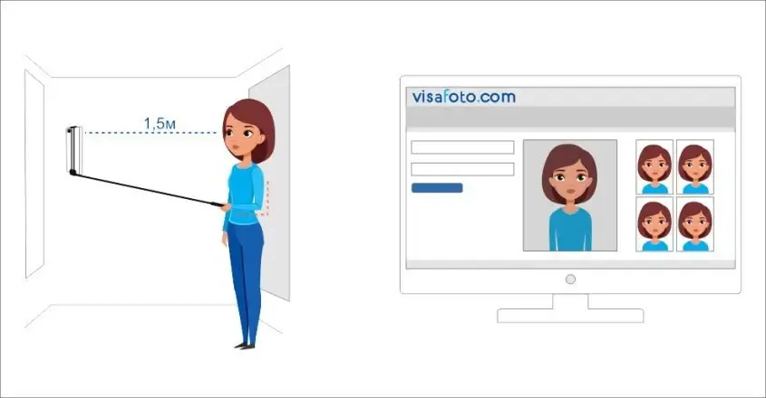 Tire sua foto com um smartphone ou câmara fotográfica contra uma parede clara, e realize o seu envio por aqui para obter uma imagem de foto adequada para o teu visto, passaporte ou cartão de identificação.