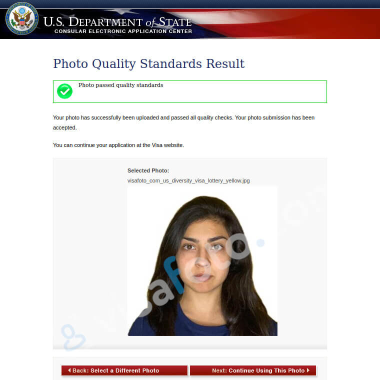 Foto do passaporte dos EUA passa na verificação do site do Departamento de Estado